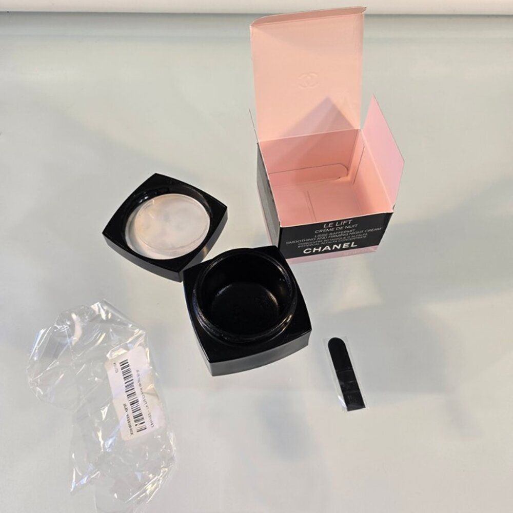 EMPTY Jar Chanel Le Lift Creme De Nuit 1.7 oz Black Glass Jar With Box & Spatula - Picture 2 of 5
